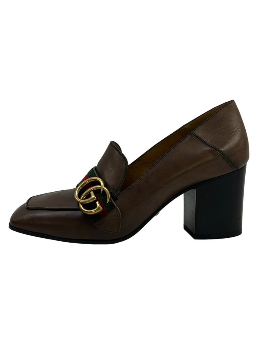 Gucci Pumps Dark Brown Green Multi Double G Sherry Leather Heels